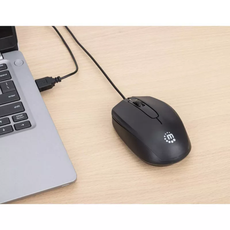 Manhattan Comfort II USB-juhtmega hiir, must, 1000 dpi, USB-A, optiline, mõlemakäeline, kaasaskantav/kompaktne, kolm nuppu kerimisrattaga, kolmeaastane garantii
