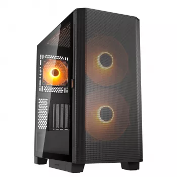 PC Midi Torn Korpus Cougar Airface FLO ARGB, Must — toetab 2x180mm ees, 1x120mm taga, 2.5/3.5 tollised kettad, 240×480×509 mm