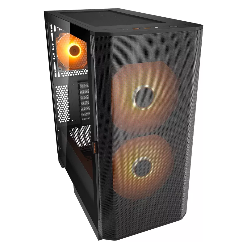 PC Midi Torn Korpus Cougar Airface FLO ARGB, Must — toetab 2x180mm ees, 1x120mm taga, 2.5/3.5 tollised kettad, 240×480×509 mm