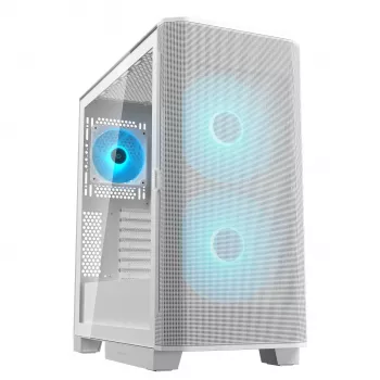 COUGAR PC Midi Tower Case Airface FLO ARGB Valge — 2x180mm ees, 1x120mm taga, toetab 2,5 tolli/3,5 tolli HDD, 240×480×509 mm