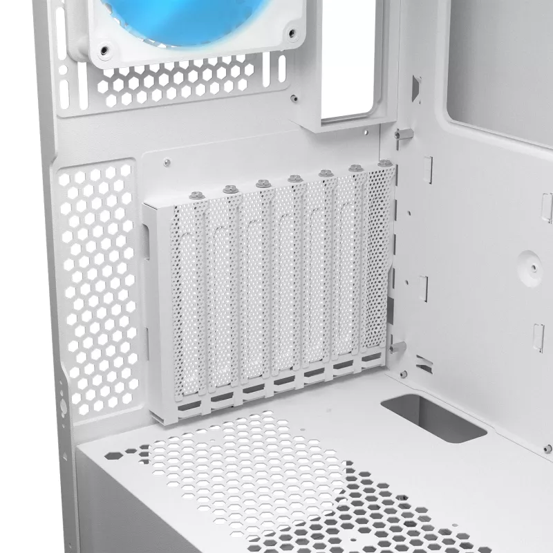 COUGAR PC Midi Tower Case Airface FLO ARGB Valge — 2x180mm ees, 1x120mm taga, toetab 2,5 tolli/3,5 tolli HDD, 240×480×509 mm