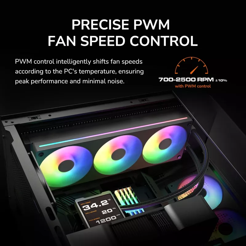 COUGAR Unity240-FB 120mm ARGB PWM Forward Ventilaator (Ühe Raamiga, 700–2500 RPM, FDB, 5,4 mmH2O, Valge)