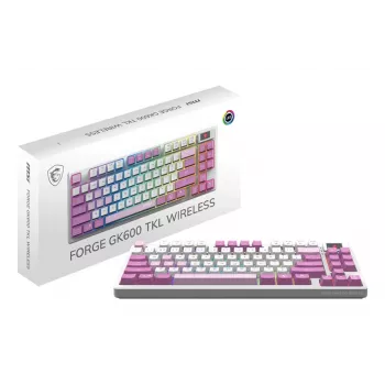 MSI FORGE GK600 TKL WIRELESS VIOLET klaviatuur Mängimine USB + Bluetooth QWERTY Hispaania Roosa, Violetne, Valge