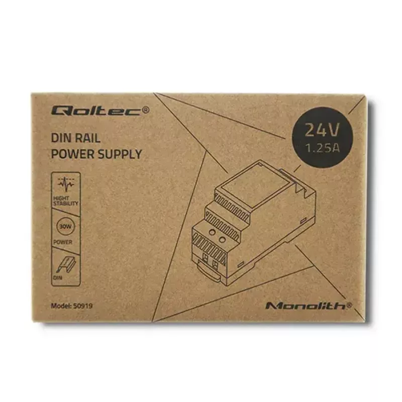 DIN-liistu toiteplokk QOLTEC 30W 24V 1.25A hall