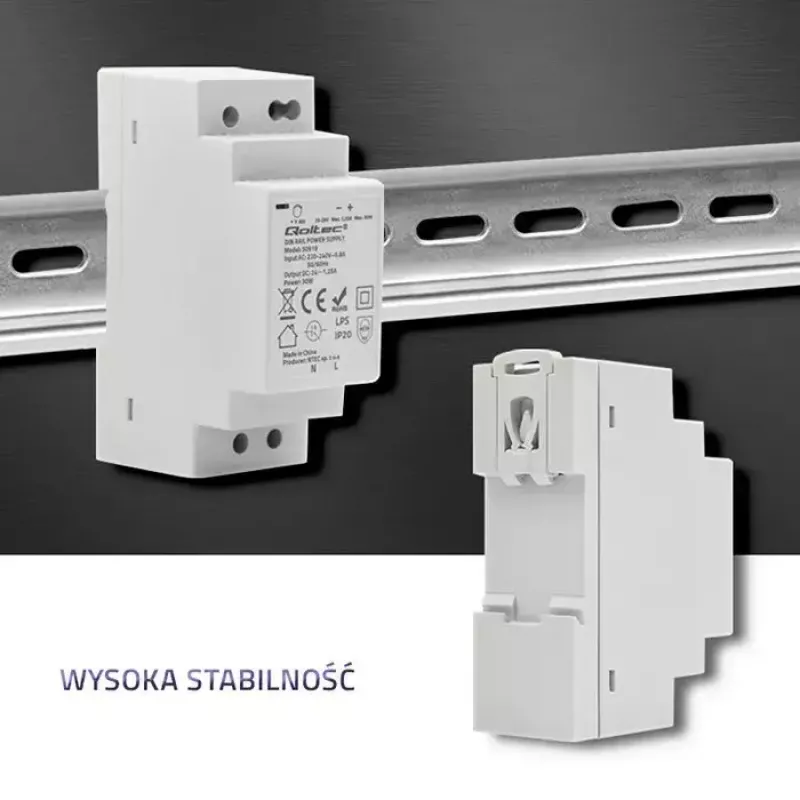 DIN-liistu toiteplokk QOLTEC 30W 24V 1.25A hall