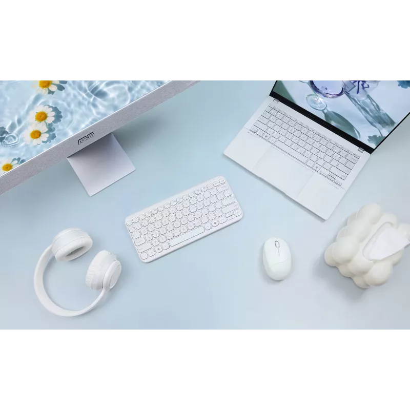 Juhtmevaba Bluetooth-klaviatuur ASUS KW100 Marshmallow — 75% paigutus, QWERTZ, käärikontaktiga lülitid, valge