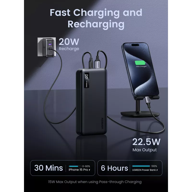 Ugreen 25683 akupank 20000 mAh Must