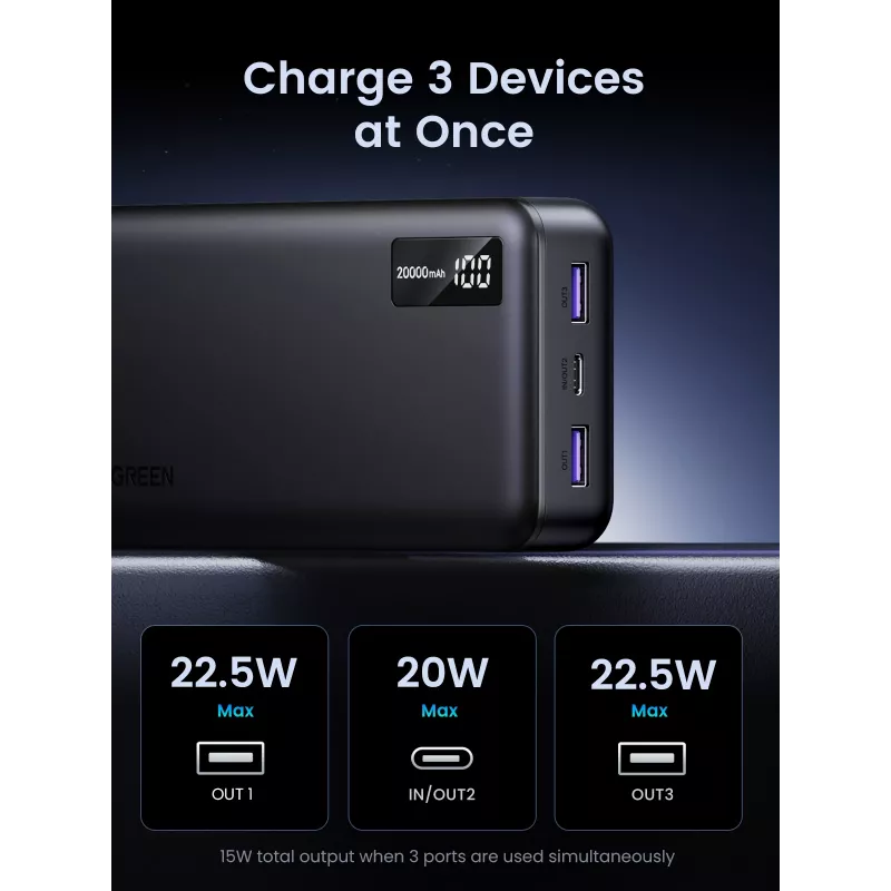 Ugreen 25683 akupank 20000 mAh Must