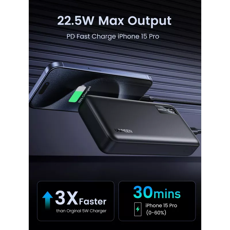 Ugreen 25683 akupank 20000 mAh Must