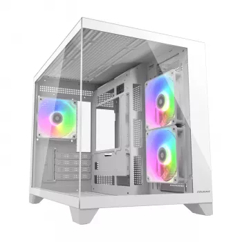 Mini Tower PC Case Cougar FV150 ARGB Valge — Micro-ATX / Mini-ITX, külgaken, 2x120mm + 1x120mm ventilaatorid, 2.5 tolli ja 3.5 tolli pesad