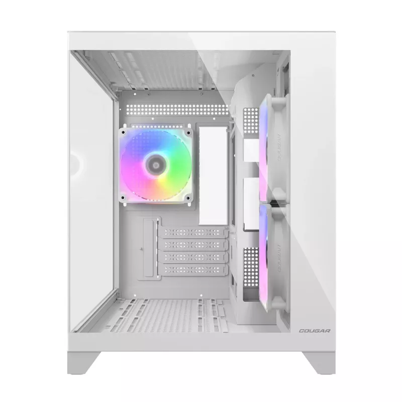 Mini Tower PC Case Cougar FV150 ARGB Valge — Micro-ATX / Mini-ITX, külgaken, 2x120mm + 1x120mm ventilaatorid, 2.5 tolli ja 3.5 tolli pesad