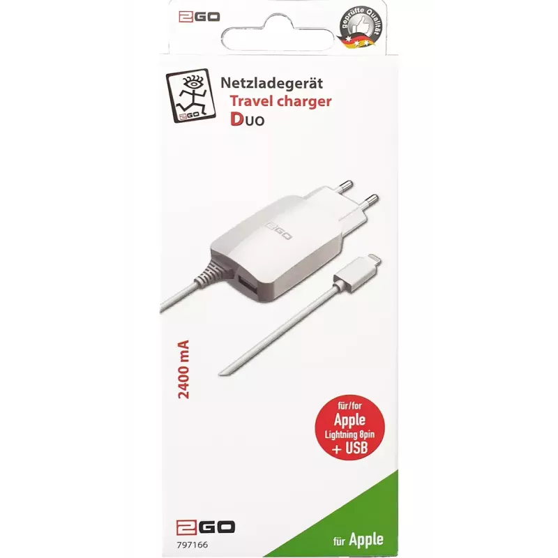 Mobiilseadme laadija 2GO 797166 universaalne valge vahelduvvoolu siseruumides 5V 1.4m