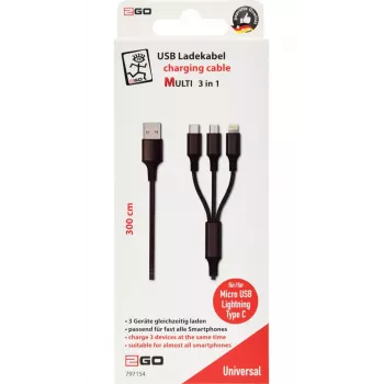 USB-kaabel 2GO 797154 3m USB B USB C/Micro-USB B/Lightning Must