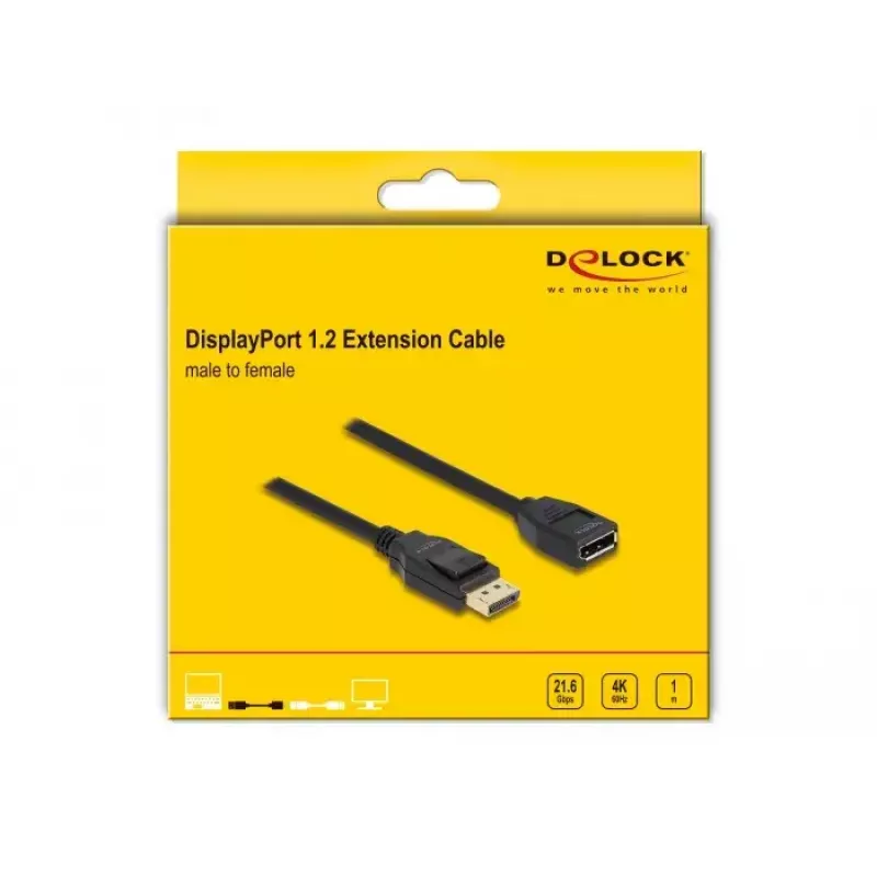 DeLOCK DisplayPort 1.2 pikenduskaabel 4K 60 Hz 1 m