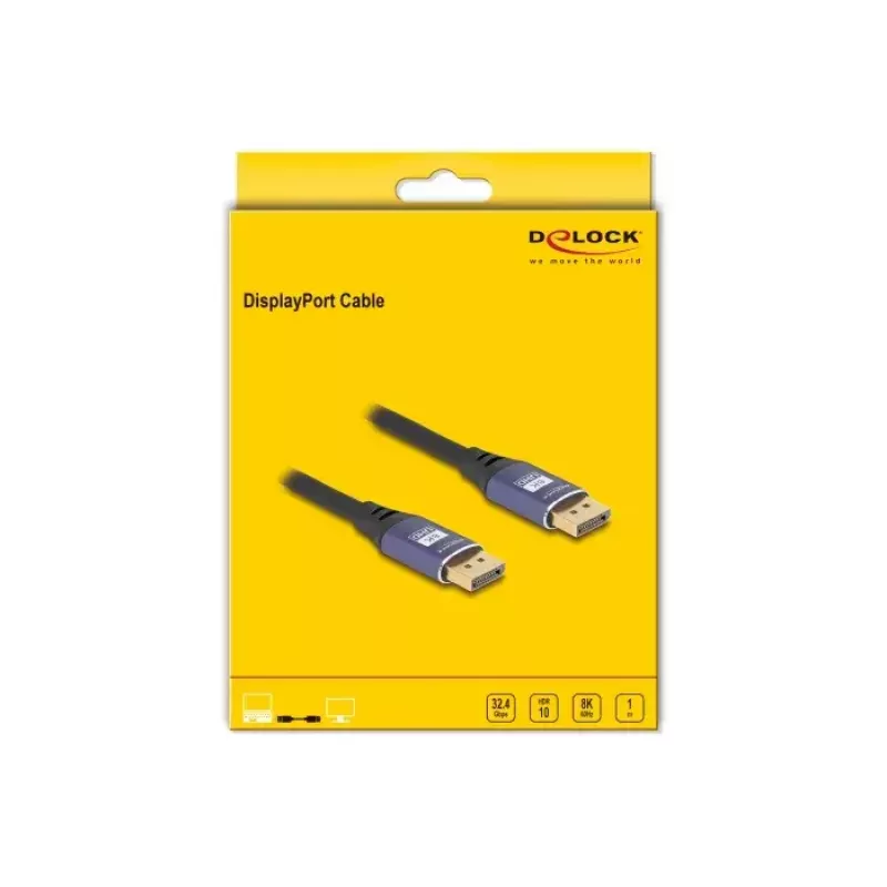 DeLOCK DisplayPort-kaabel 8K 60 Hz 1 m lilla metallist