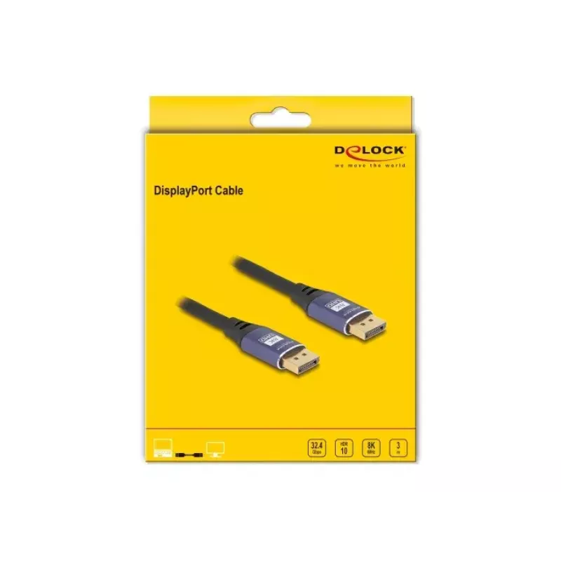 DeLOCK DisplayPort-kaabel 8K 60 Hz 3 m lilla metallist