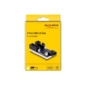 DeLOCK USB 2.0 pin header isane jaotur 2 porti must sinine