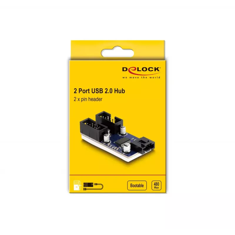 DeLOCK USB 2.0 pin header isane jaotur 2 porti must sinine