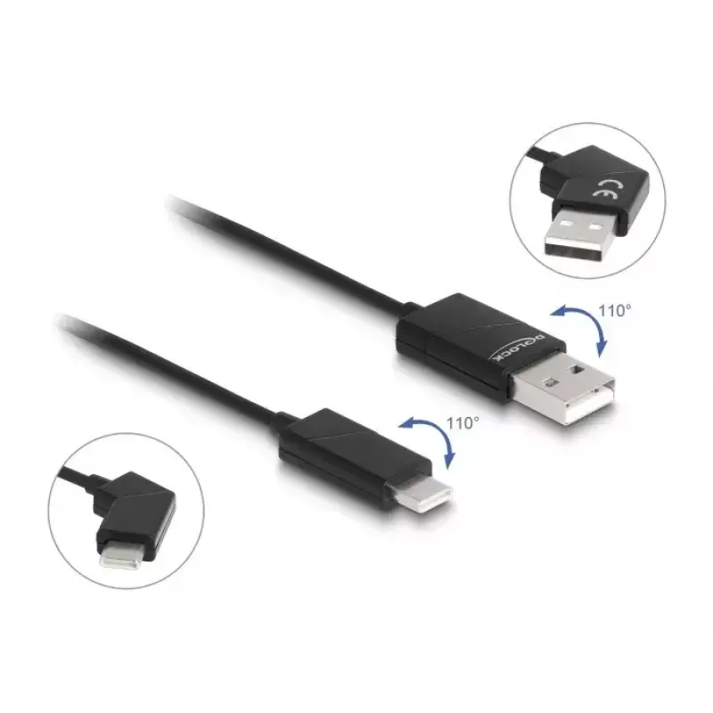 DeLOCK USB 2.0 kaabel, tüüp-A-pistik -> USB USB-C isane, pööratav, 60 W, 1,2 m