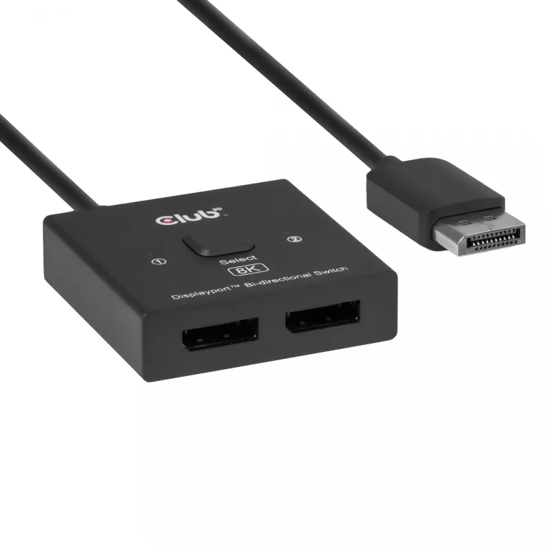 DisplayPort 2‑in‑1 kahesuunaline lüliti CLUB3D CSV-1009 — 2x DisplayPort väljundit, 8K@60Hz, must