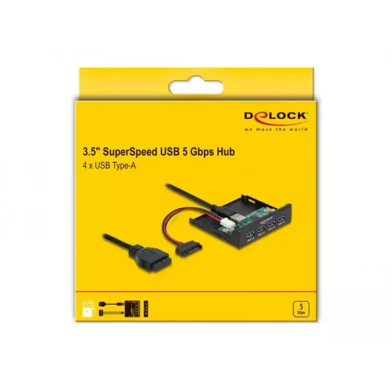 DeLOCK 3,5-tolline sisemine USB 3.2 Gen 1 jaotur, 4 porti, must