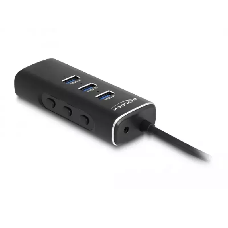 DELOCK 3 pordiga USB-jaotur 10 Gbps, SD- ja Micro SD-kaardilugejaga, USB-C, 60 cm kaabel