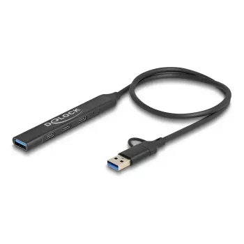 DeLOCK 4 pordiga õhuke USB-jaotur USB USB-C USB Type-A 5 Gbps must