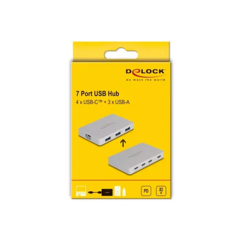 DeLOCK 7 pordiga USB-jaotur 4 × USB USB-C 3 × USB Type-A PD 82W