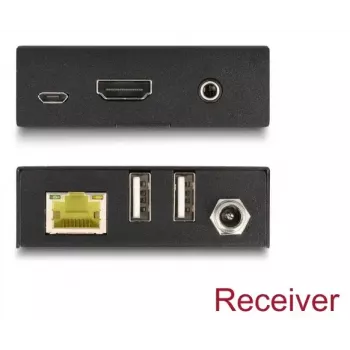 KVM pikendaja DELOCK 65957 — HDMI ja USB saatja ja vastuvõtja, juhtmega, kuni 70 m, 18 Gbit/s, 600 MHz, must