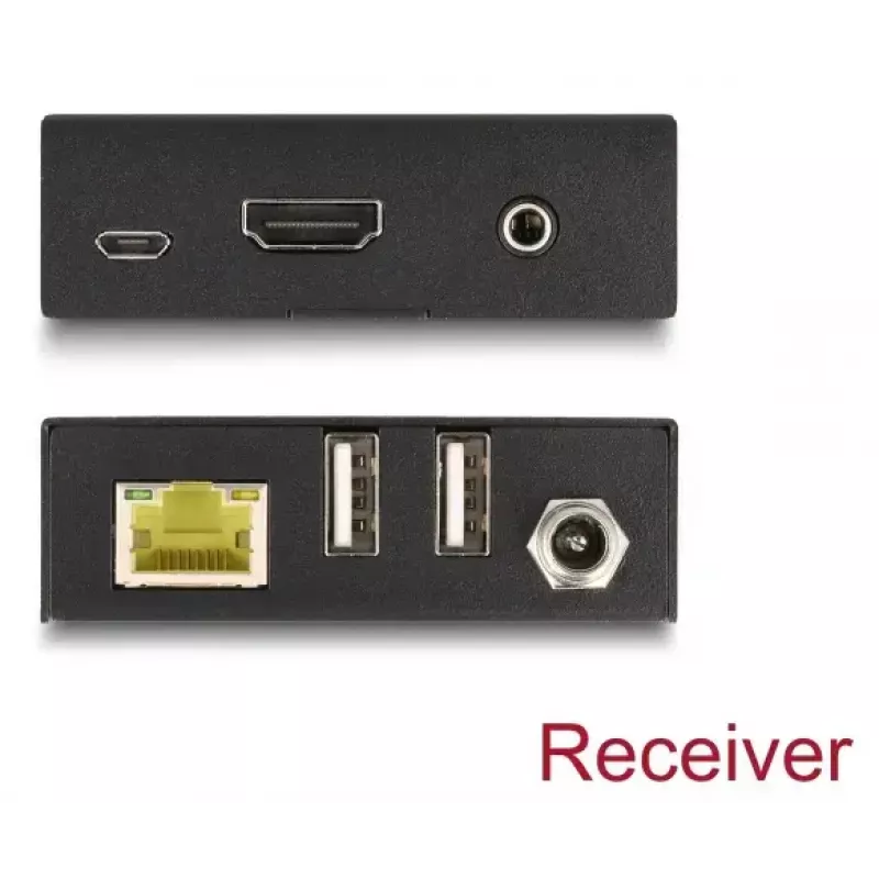 KVM pikendaja DELOCK 65957 — HDMI ja USB saatja ja vastuvõtja, juhtmega, kuni 70 m, 18 Gbit/s, 600 MHz, must