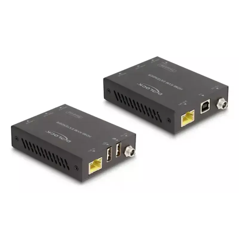 KVM pikendaja DELOCK 65957 — HDMI ja USB saatja ja vastuvõtja, juhtmega, kuni 70 m, 18 Gbit/s, 600 MHz, must