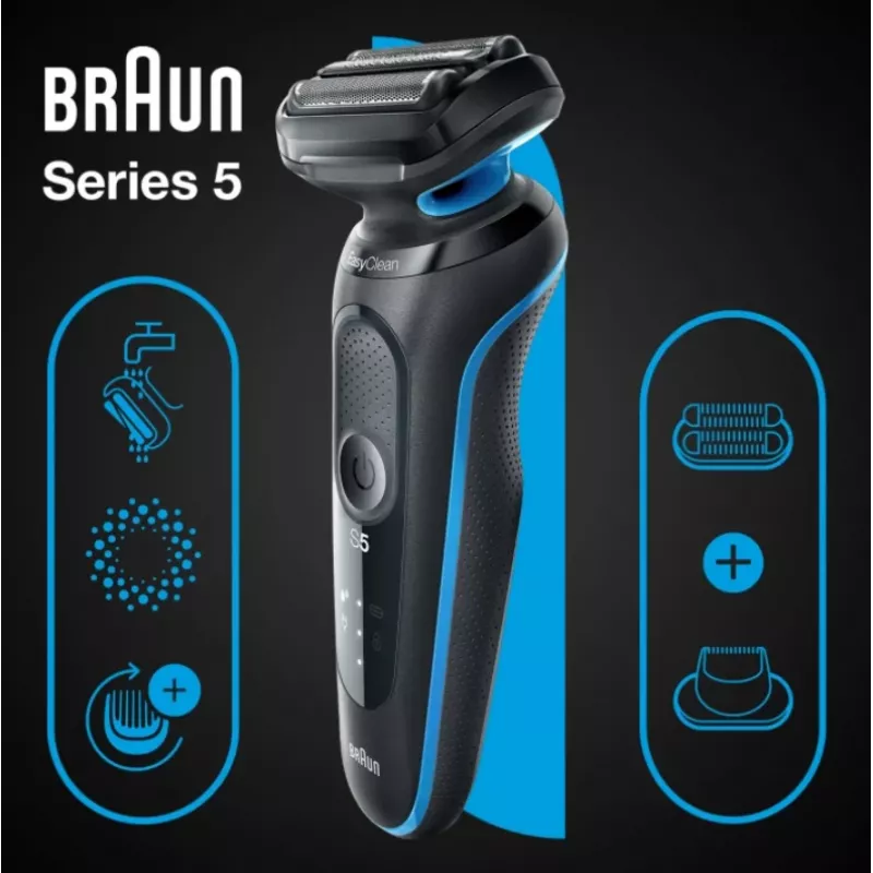 Braun Series 5 51-B1820s Fooliumpardel Must, Sinine