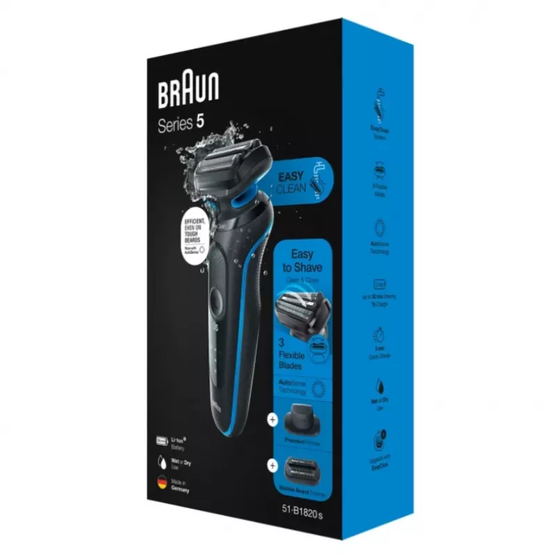 Braun Series 5 51-B1820s Fooliumpardel Must, Sinine