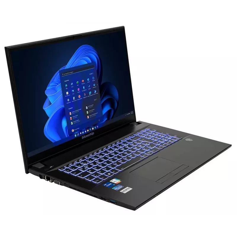 bluechip TRAVELline B17W27 Intel® Core™ i5-1335U protsessor / kuni 4.60 GHz, Windows 11 Pro, 17,3-tolline mittepeegelduv IPS-paneel, 1920 x 1080, 16 GB DDR4, 500 GB NVMe SSD, WLAN 802.11 ax, Bluetooth 5.3, Gigabit Ethernet, Intel® Iris® Xe graafika, DVD±RW, sõjaväestandard MIL-STD 810G