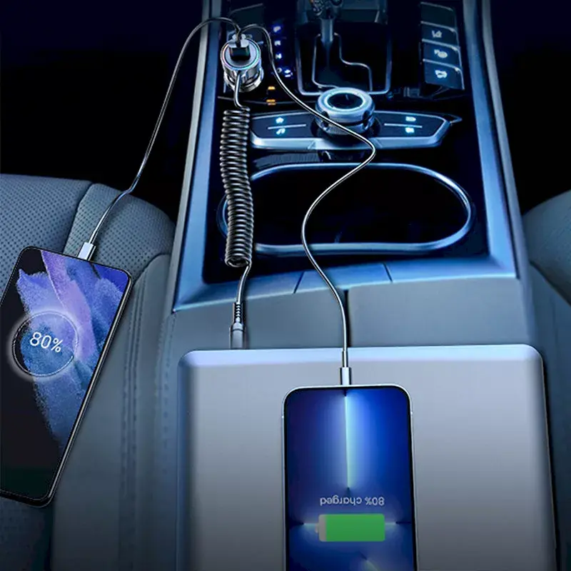 Autolaadija Joyroom JR-CL07 3-in-1 60W sisseehitatud USB-C kaabliga 1,6 m, must