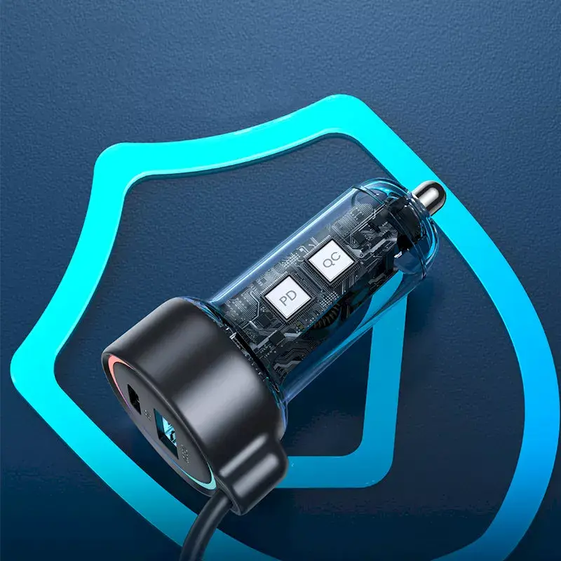 Autolaadija Joyroom JR-CL07 3-in-1 60W sisseehitatud USB-C kaabliga 1,6 m, must