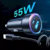Autolaadija Joyroom JR-CL07 3-in-1 60W sisseehitatud USB-C kaabliga 1,6 m, must