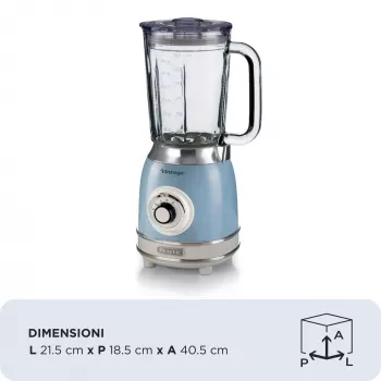 Ariete 583, Vintage Blender 1,5 L klaaskannuga, 4 roostevaba terasest tera, 4 kiirust + impulss, 1000 W, sinine