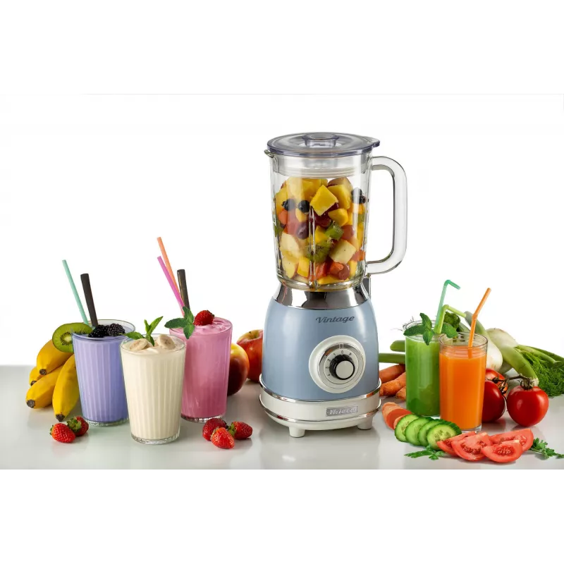 Ariete 583, Vintage Blender 1,5 L klaaskannuga, 4 roostevaba terasest tera, 4 kiirust + impulss, 1000 W, sinine