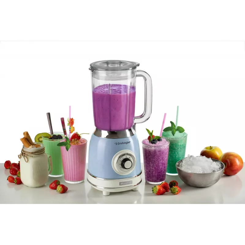 Ariete 583, Vintage Blender 1,5 L klaaskannuga, 4 roostevaba terasest tera, 4 kiirust + impulss, 1000 W, sinine