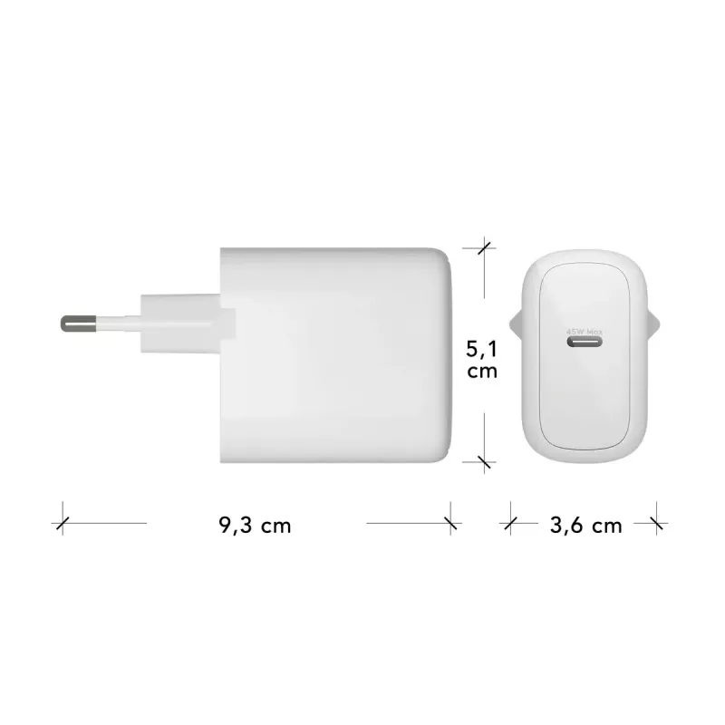 Seinalaadija USB-C 45W d bramante re-charge Pro — Sisetingimustesse, vahelduvvool, 110–240V, valge