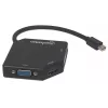 Manhattan Mini DisplayPort 1.2 to HDMI, DVI and VGA adapterkaabel (3-in-1), 25 cm, must, isane emasele, passiivne, HDMI 4K@30Hz, VGA ja DVI 1080p@60Hz, ekvivalentne MDP2VGDVHD, ühildub DVD-D-ga, kolmeaastane garantii, blister