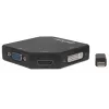 Manhattan Mini DisplayPort 1.2 to HDMI, DVI and VGA adapterkaabel (3-in-1), 25 cm, must, isane emasele, passiivne, HDMI 4K@30Hz, VGA ja DVI 1080p@60Hz, ekvivalentne MDP2VGDVHD, ühildub DVD-D-ga, kolmeaastane garantii, blister