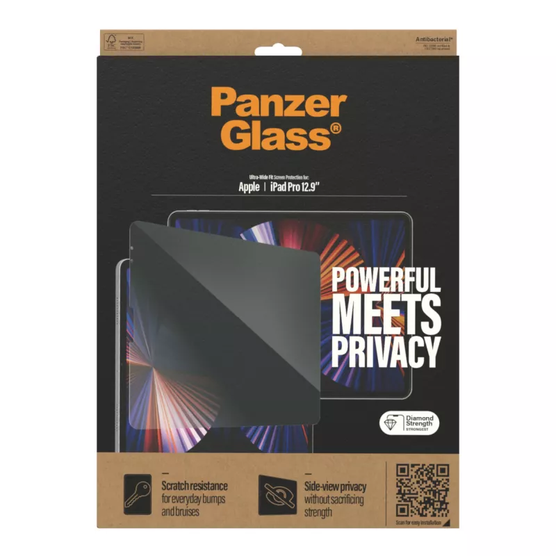 Ekraanikaitseklaas PanzerGlass Apple iPad Pro 12.9-tollisele (2018/2020/2021/2022) privaatsusfunktsiooniga, karastatud klaas + PET, 32,8 cm