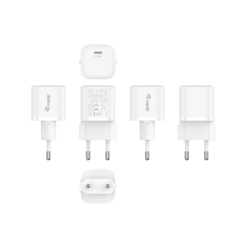 Equip 1-pordiline 20 W USB-C PD laadija, sisekasutuseks, vahelduvvool, valge, 100–240 V