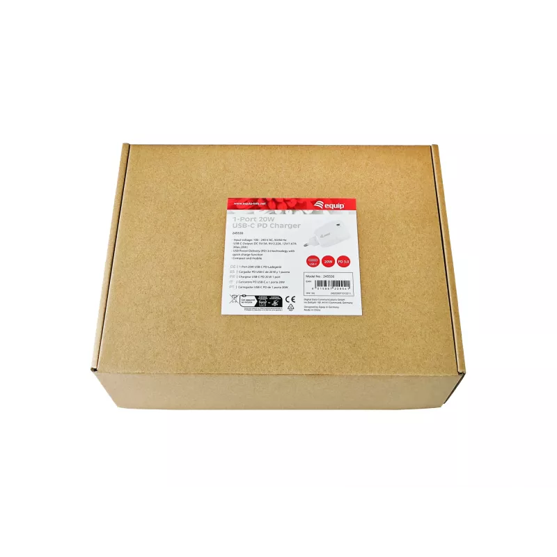 Equip 1-pordiline 20 W USB-C PD laadija, sisekasutuseks, vahelduvvool, valge, 100–240 V