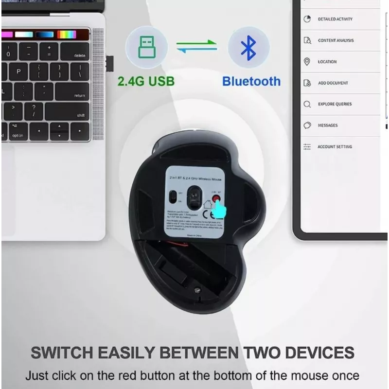 EQUIP 6 nupuga kaherežiimiline laetav juhtmevaba hiir — paremakäeline, optiline 1600 DPI, RF juhtmevaba + Bluetooth, must