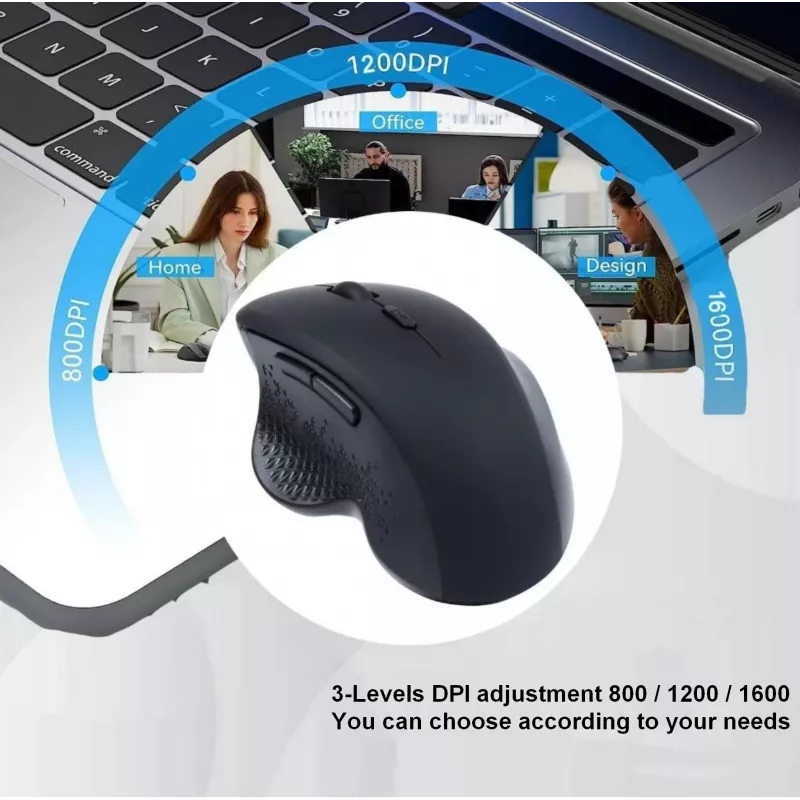 EQUIP 6 nupuga kaherežiimiline laetav juhtmevaba hiir — paremakäeline, optiline 1600 DPI, RF juhtmevaba + Bluetooth, must