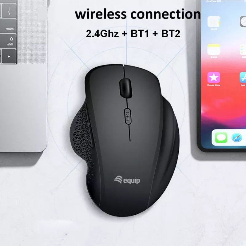 EQUIP 6 nupuga kaherežiimiline laetav juhtmevaba hiir — paremakäeline, optiline 1600 DPI, RF juhtmevaba + Bluetooth, must