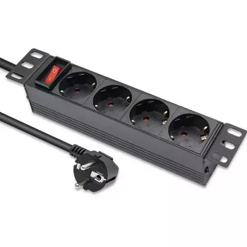 Pistikupesadega liist QOLTEC 54603 — 1U rack-kinnitatav, 16A sisend, 4× SCHUKO pistikupesa